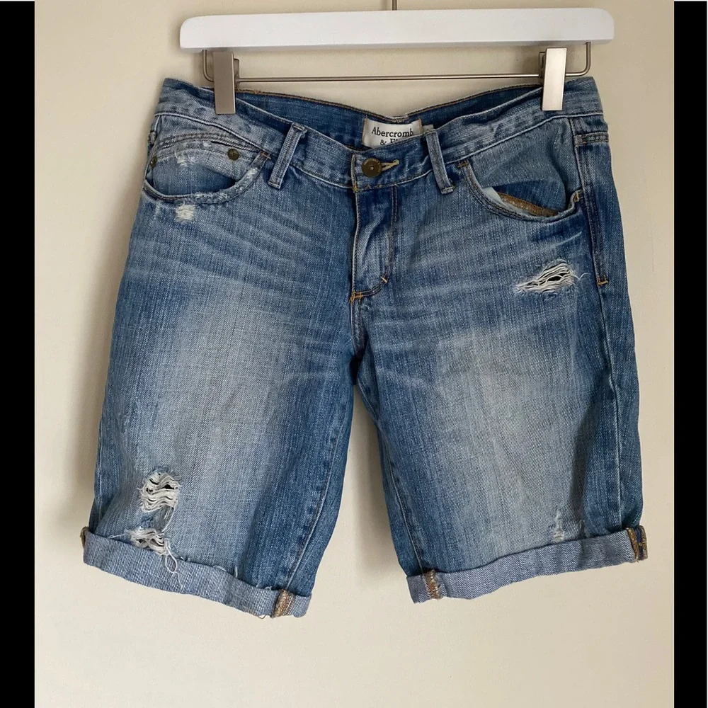 Abercrombie & Fitch Light Blue Distressed Denim Jean Shorts